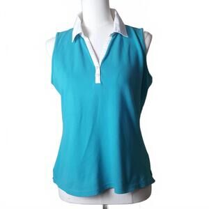 French Laundry Turquoise White Sleeveless Henley Medium 0120